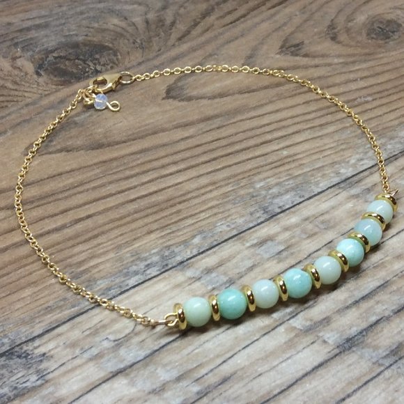 Amazonite anklet, 14k Gold filled, healing jewelry, crystal anklet, boho - Picture 4 of 8